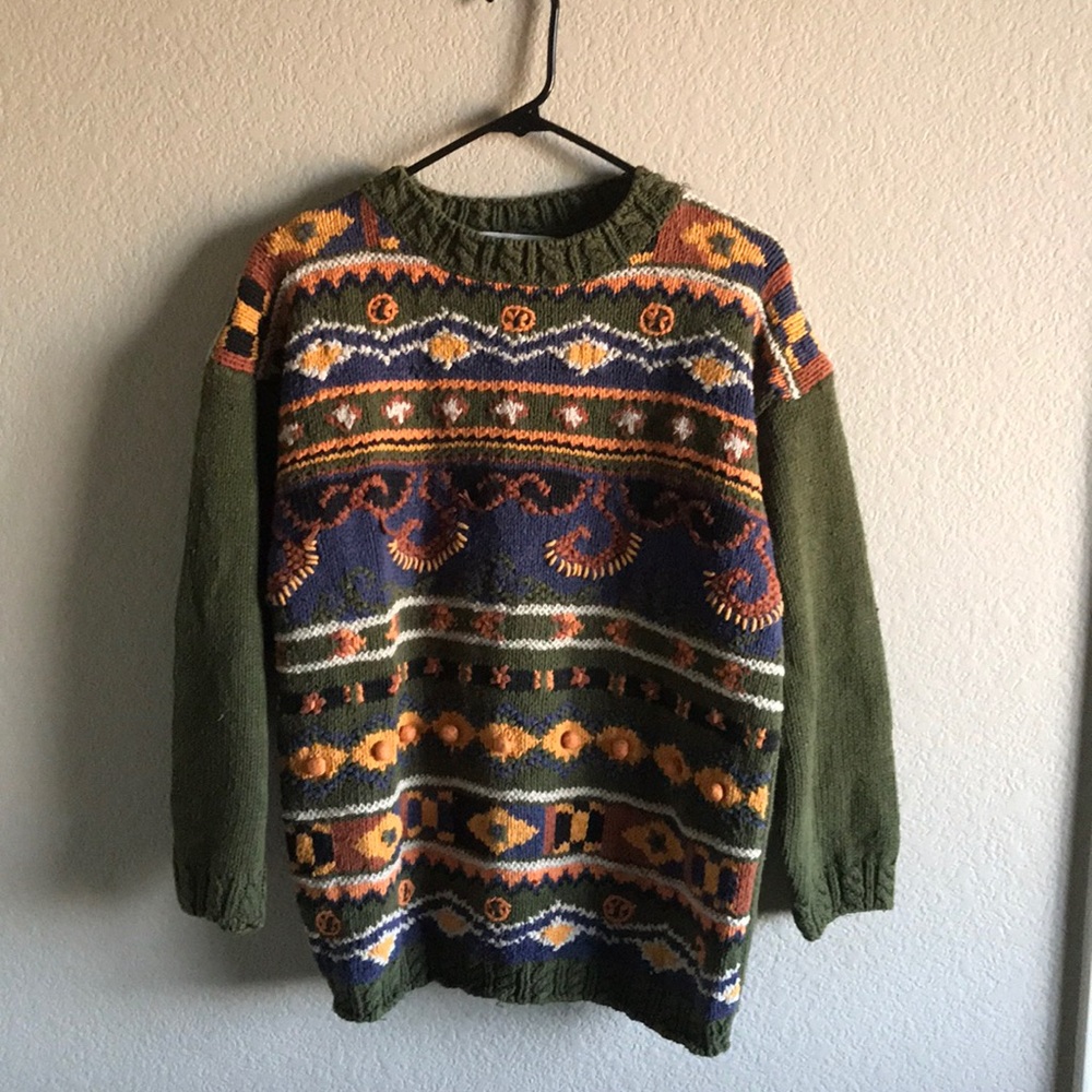 OVERSIZED GREEN PRINTED SWEATER